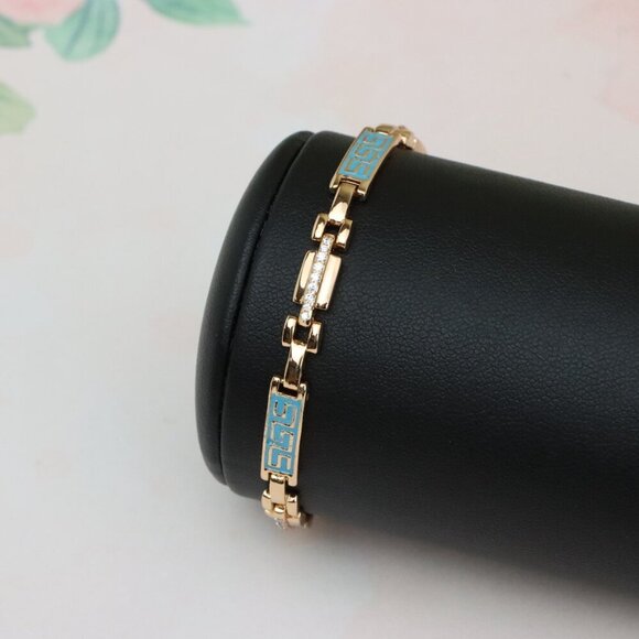 Rose Gold Bracelet with Blue Enamel and Crystals, XPBL0682 - Picture 1 of 12